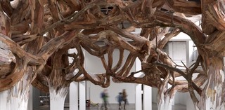 Henrique Oliveira, Brazil b.1973 / Installation view of Baitogogo 2013, Palais de Tokyo, Paris / Plywood and tree branches / Courtesy: SAM Art Projects, Galerie GP&N Vallois, Galeria Millan / © Henrique Oliveira / Photograph: André Morin / This work is indicative of a new commission by Henrique Oliveira for the ‘Fairy Tales’ exhibition at QAGOMA