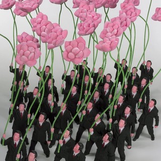 Zhu Weibing, Artist, China b.1971 / Ji Wenyu, Artist, China b.1959 / People holding flowers (detail) 2007 / Synthetic polymer paint on resin; velour, steel wire, dacron, lodestone and cotton / 400 pieces: 100 x 18 x 8cm (each) / The Kenneth and Yasuko Myer Collection of Contemporary Asian Art. Purchased 2008 with funds from Michael Sidney Myer through the Queensland Art Gallery Foundation / Collection: Queensland Art Gallery | Gallery of Modern Art / © The artists