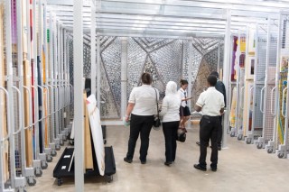 School students enjoy a rare glimpse inside GOMA’s restricted access Collection Storage area / Photograph: Mark Sherwood
