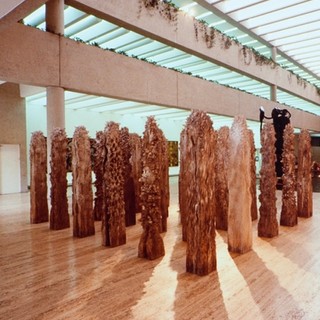 Shigeo Toya, Japan b.1947 / Woods III 1991-92 / Wood, ashes and synthetic polymer paint / 30 pieces: 220 x 30 x 30cm; 220 x 530 x 430cm (installed) / The Kenneth and Yasuko Myer Collection of Contemporary Asian Art. Purchased 1994 with funds from The Myer Foundation and Michael Sidney Myer through the Queensland Art Gallery Foundation and with the assistance of the International Exhibitions Program / Collection: Queensland Art Gallery | Gallery of Modern Art / © Shigeo Toya