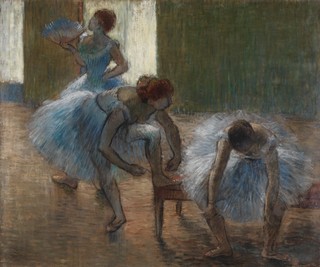 Edgar Degas, France 1834–1917 / Trois danseuses a la classe de danse (Three dancers at a dance class) c.1888-90 / Oil on cardboard / 50.5 x 60.6cm / Purchased 1959 with funds donated by Major Harold de Vahl Rubin / Collection: Queensland Art Gallery | Gallery of Modern Art
