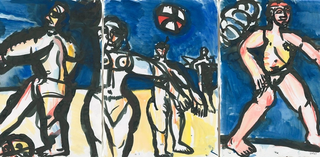 Joe Furlonger, Australia b.1952 / Bathers (detail) 1987 / Watercolour over pencil on wove paper / Triptych: 44 x 32cm (each comp.) / Purchased 1988. Andrew and Lilian Pedersen Memorial Prize for Drawing 1987 (winning entry) / Collection: Queensland Art Gallery | Gallery of Modern Art / © Joe Furlonger