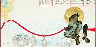 Khadim Ali, Pakistan Untitled (from 'Rustam-e-pardar (Rustam with wings)' series) 2006 (detail) / Watercolour, ink, gold and silver leaf on wasli paper / Purchased 2006
